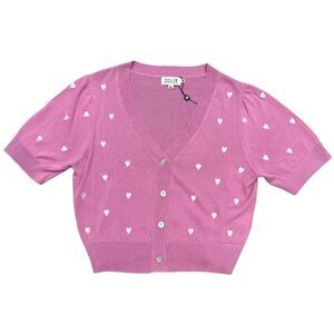 NWOT Molly Bracken Heart Embroidered Short Sleeved Button Up Sweater